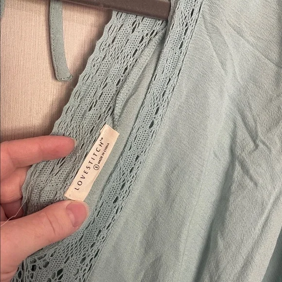 Lovestitch small blue lace crochet smocked dress rayon v neck tie back - Picture 5 of 8